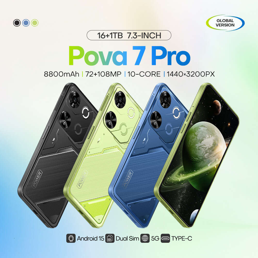 New Pova7 Pro 7.3 Inch 16+1T Android All-in-One Smartphone 5G Dual SIM Smartphone HD Screen Cell Phone