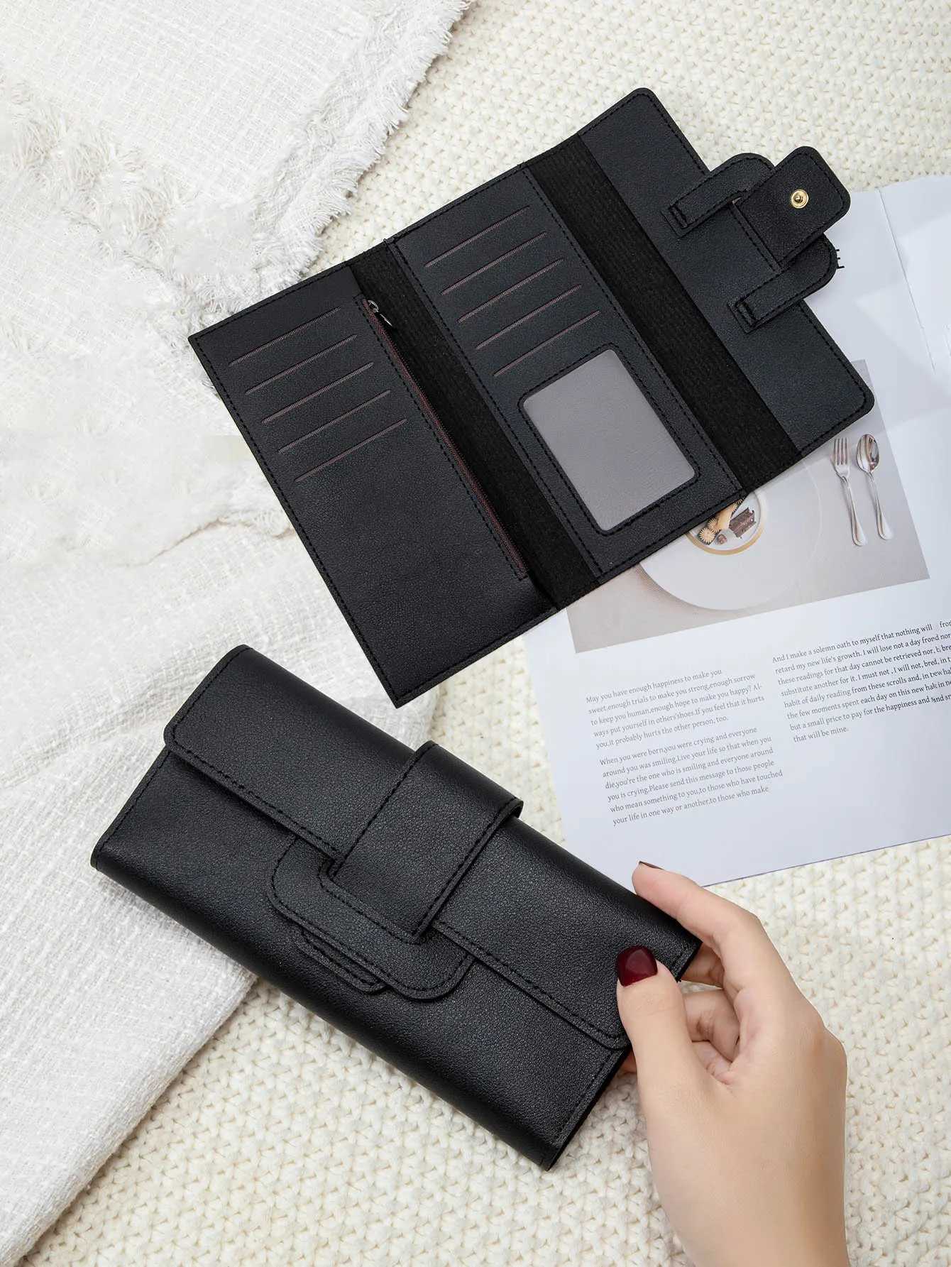 Fi wens wallet lg multifunctional card holder coin purse PU leather solid color portable cluh buckle thin wallet Y250707