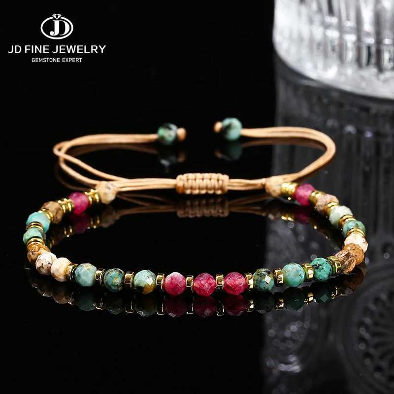 1 Natural Stone Faceted Africa Turquoise Colored Chalcedony Braided Bracelet Women Bohemian Handmade Rope Adjustable Jewelry GiftXJ250707
