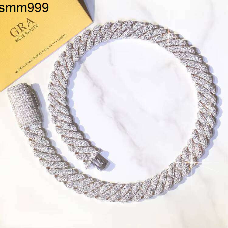 Heavy Solid Sterling Sier 16Mm Mens Vvs1 Round White Moissanite Dias Cuban Link Chain Come With GRA Certificate