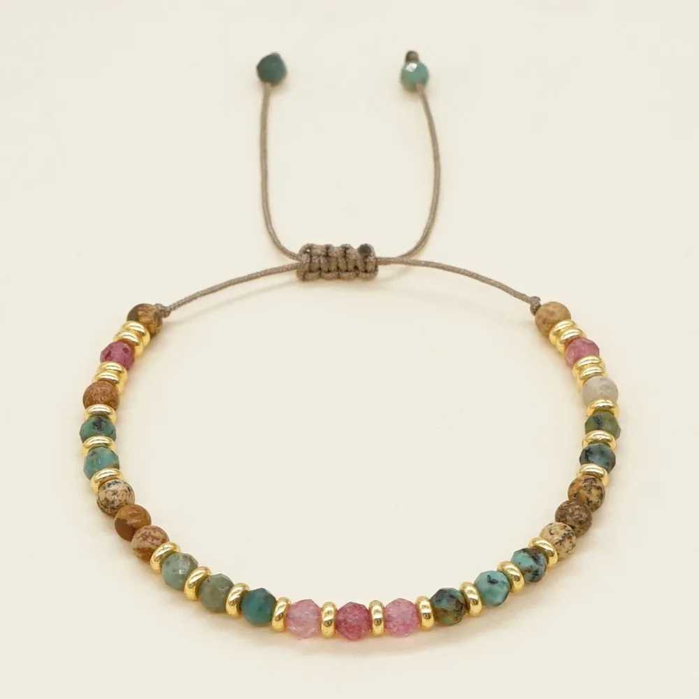 Multicolor Natural Stone Gold Spacer Beads Adjustable Beaded Bracelet for Women Casual Travel Accessories Bracelet Gift for Friends XJ250707