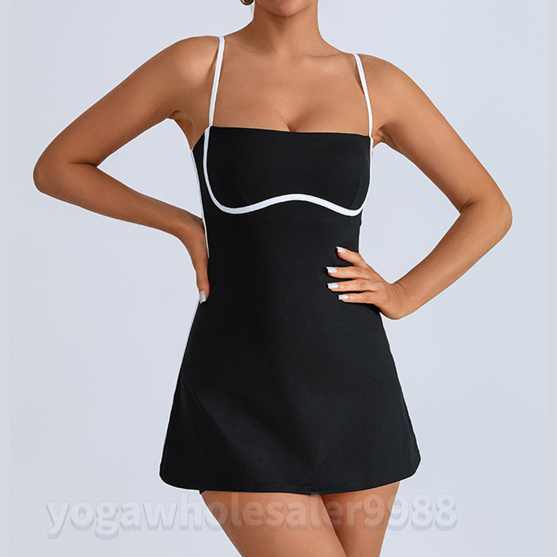 2025 Stripe Color-blocking Sexy Sling Yoga Tennis Skirt Light Breathable Outdoor Golf Sports Anti Wardrobe Malfunction Sports Dress Summer Designer Yoga Skirt