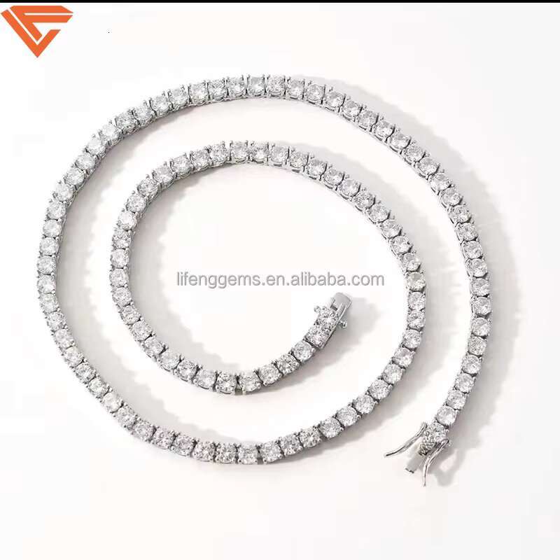 Hip Hop 925 Sterling Silver 5mm White Gold Plated VVS Moissanite Diamond Tennis Chain Necklace for Men