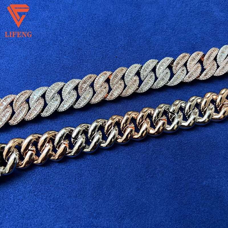 Lifeng Jewelry Hot Sale baguette Diamond Chain Silver 925 Gold Plated Vvs Moissanite Fine Jewelry Cuban Necklace