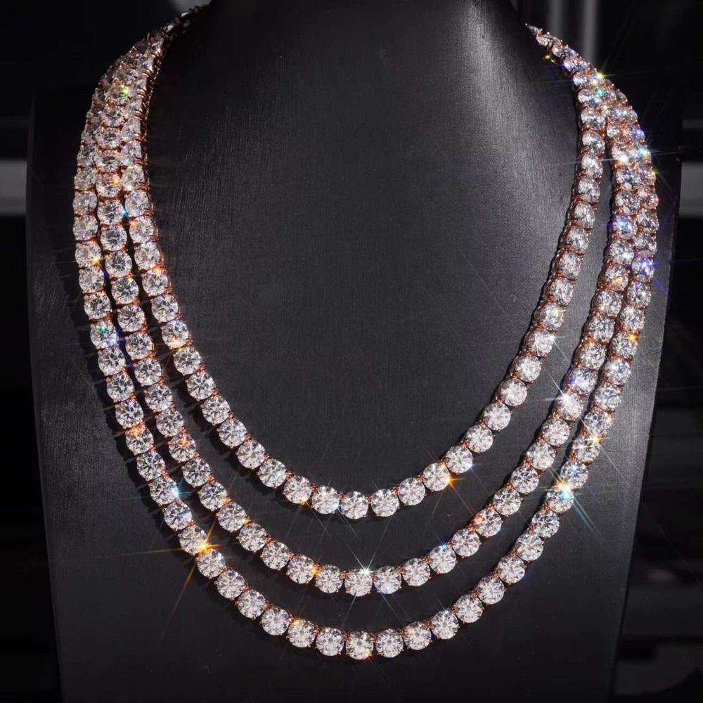 GRA Hip Hop Jewelry Solid 925 Pure Silver Brilliant Cut VVSD Colorful 8mm Necklace Full Diamond Moissanite Tennis Chain