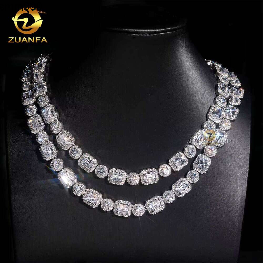 Zuanfa Jewelry Luxurious 12Mm Rock Sugar Necklace Emerald Cut Cuban Chain