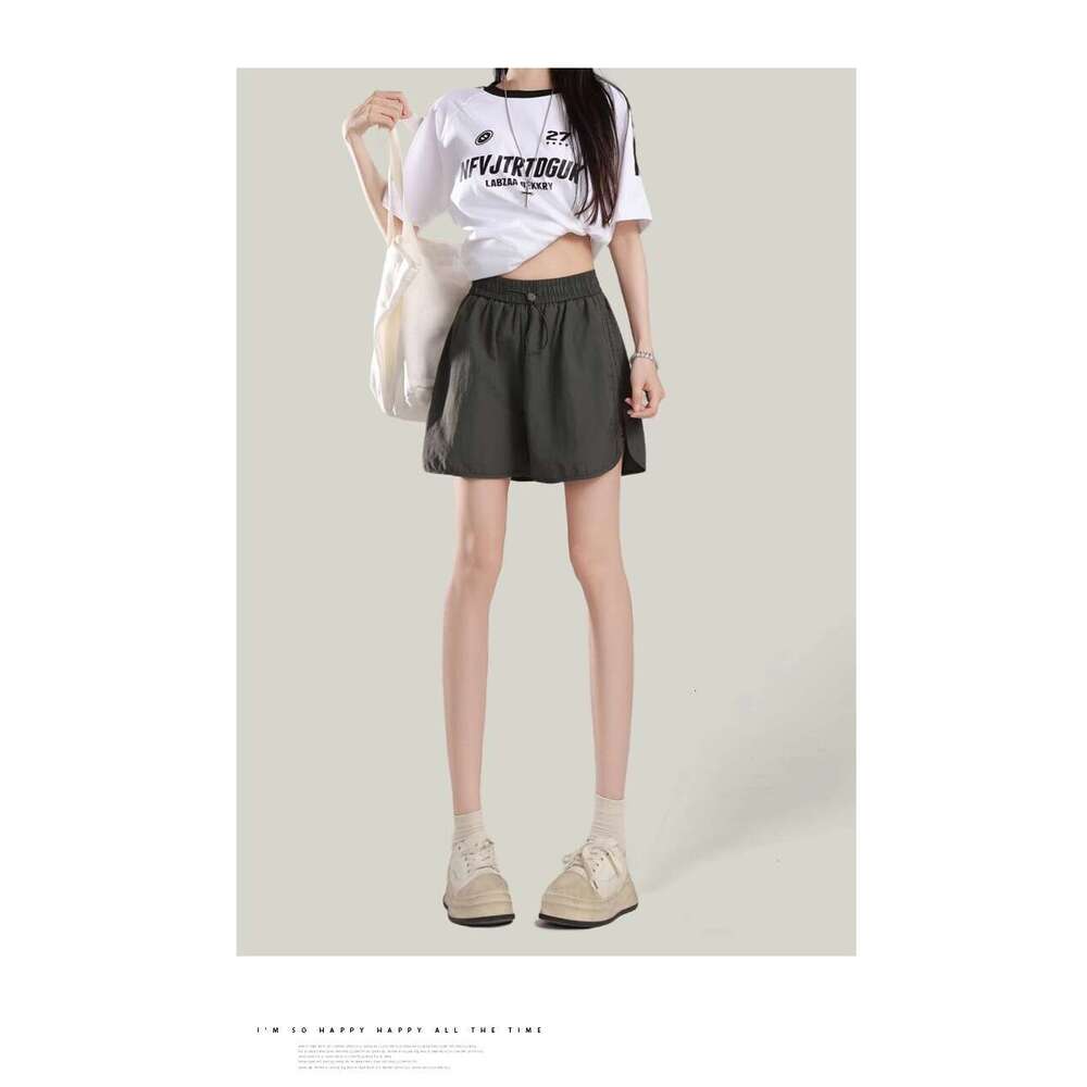 Gray Cargo Shorts For Women Summer New Design Korean Style Loose Drawstring High Waist Petite Casual Pants B5