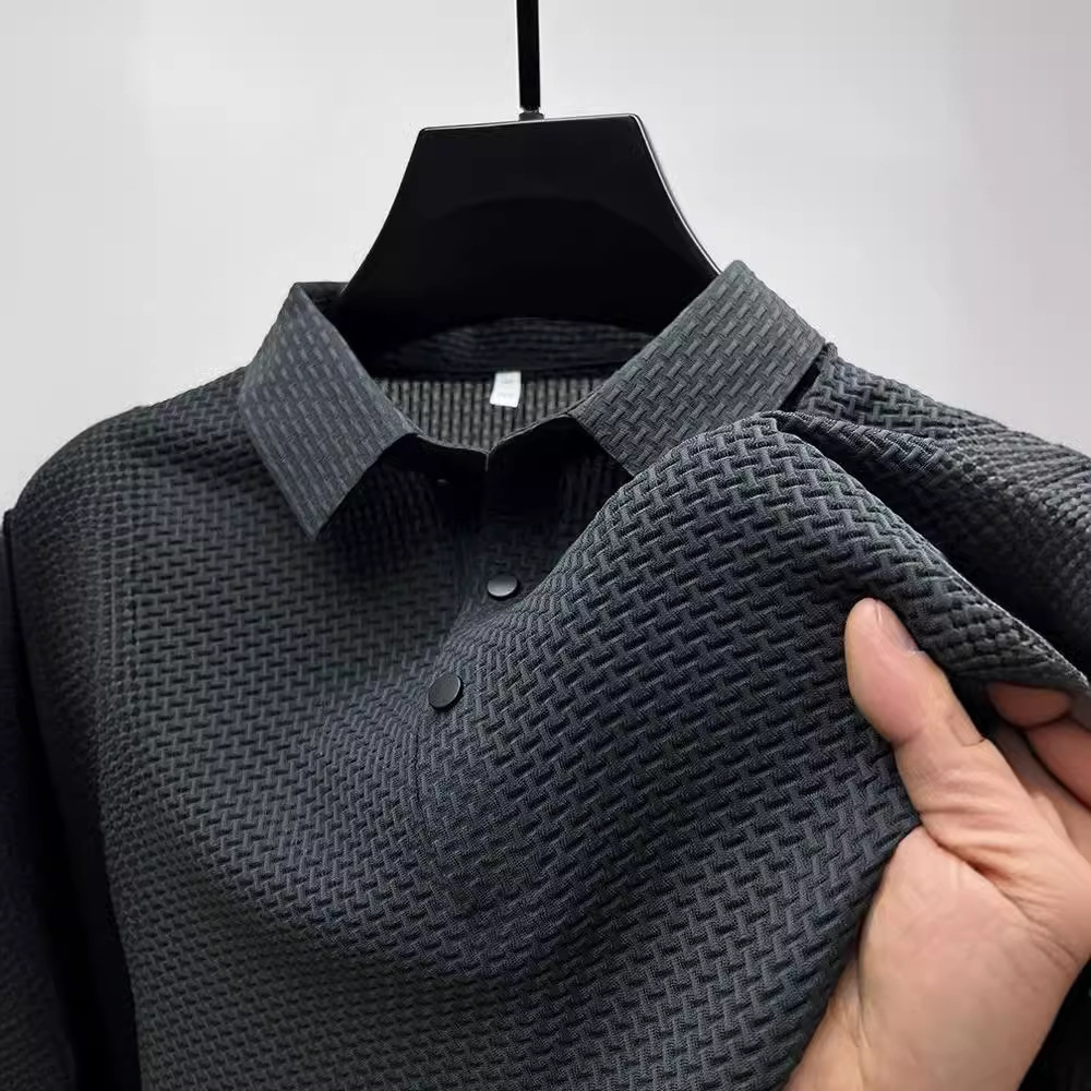 High-end Mesh Ice Silk Short-sleeve T-shirt Men's Shirt Collar Summer Solid Designer Short Sleeves Color Paul Smooth Material Polo Shirt Half-sle