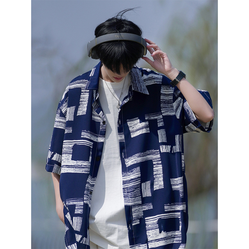 Plaid Designer Short Sleeves Print Short Sleeve Shirt For Men Summer High-end Cool Half Sleeve Shirt Plus Size Loose Ice Silk Thin Jacket