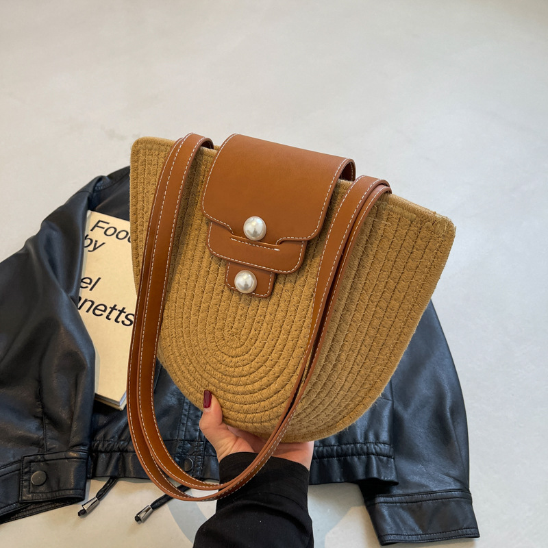 Free shipping designer Summer French Retro Straw Bag for Women Half-Moon Underarm Bag Beach Vacation Travel Bag Woven Shoulder Bag