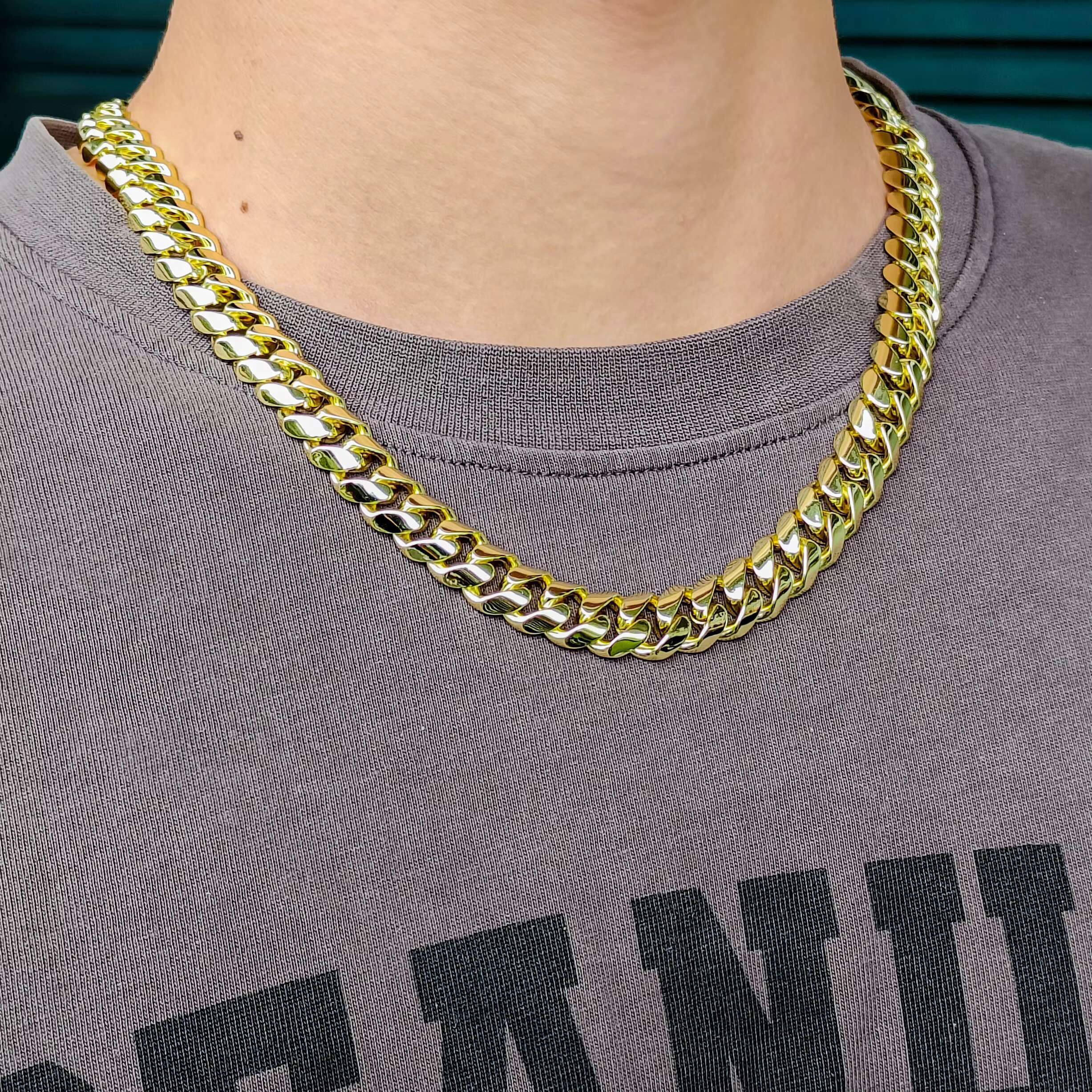 Miami Cuban Link Chain 10mm Hip Hop Jewelry 18K Real Gold Plated Men Necklace Bracelet 925 Silver/Copper Fashion Jewelry