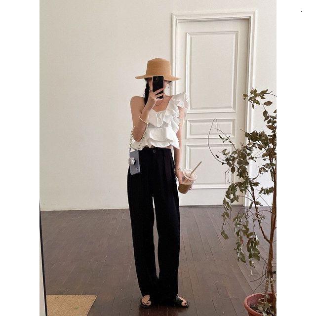 Irregular off shoulder striped shirt womens summer design sense of minority short shirt Ruffle age reducing short sleeve top 210421