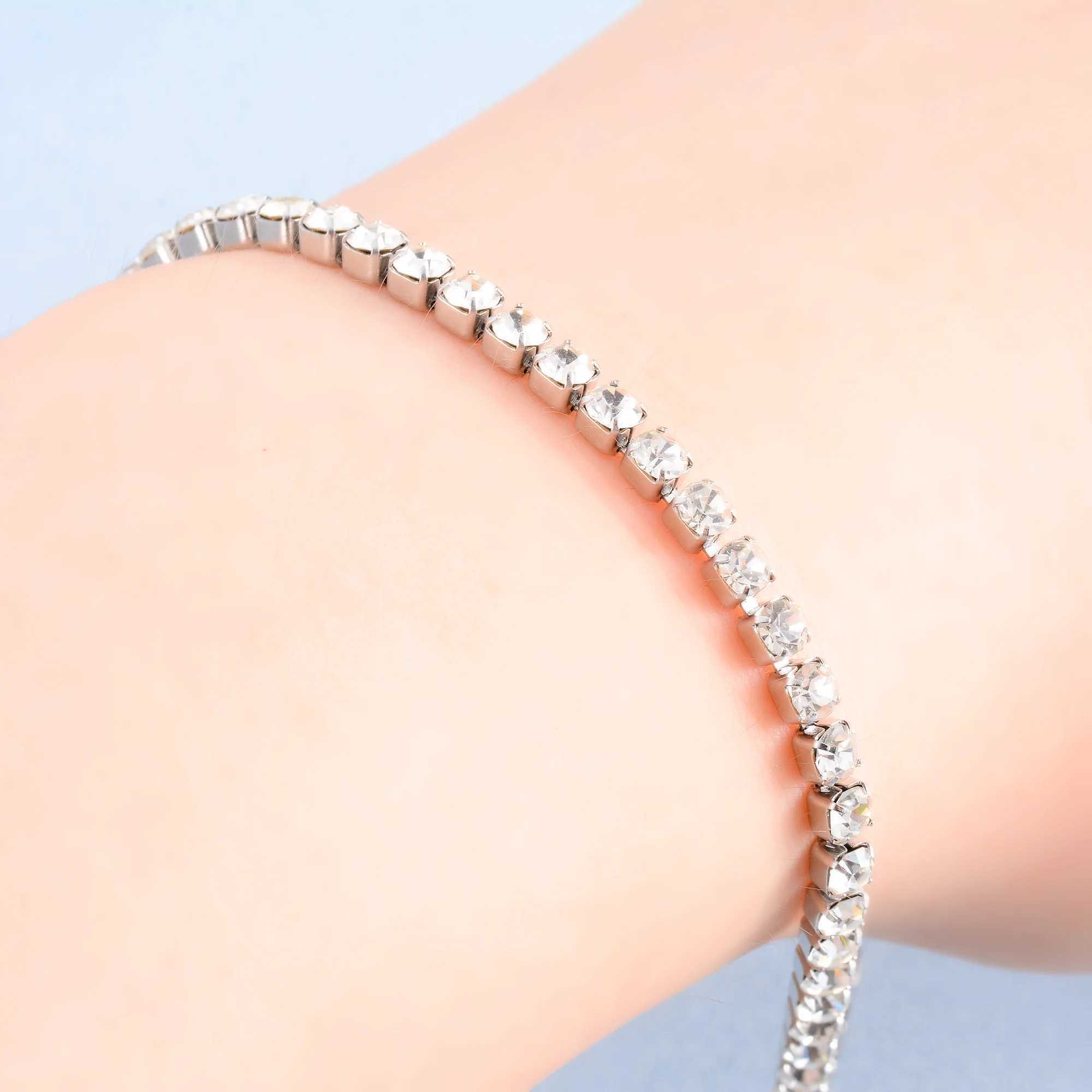 100% Authentic Stainless Steel Cubic Zirconia Tennis Chain Bracelet for Women Ladies Crystal Bangle Minimalism Jewelry Accessories XJ250707
