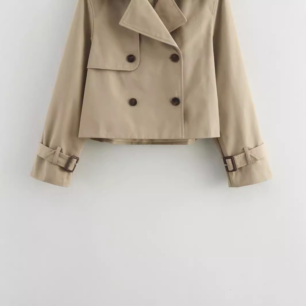 Lanjia- Spring Autumn Simple Short Trench Coat For Women High-End Korean Style Double Breasted Lace-Up Windbreaker Jackets 240202 5E527