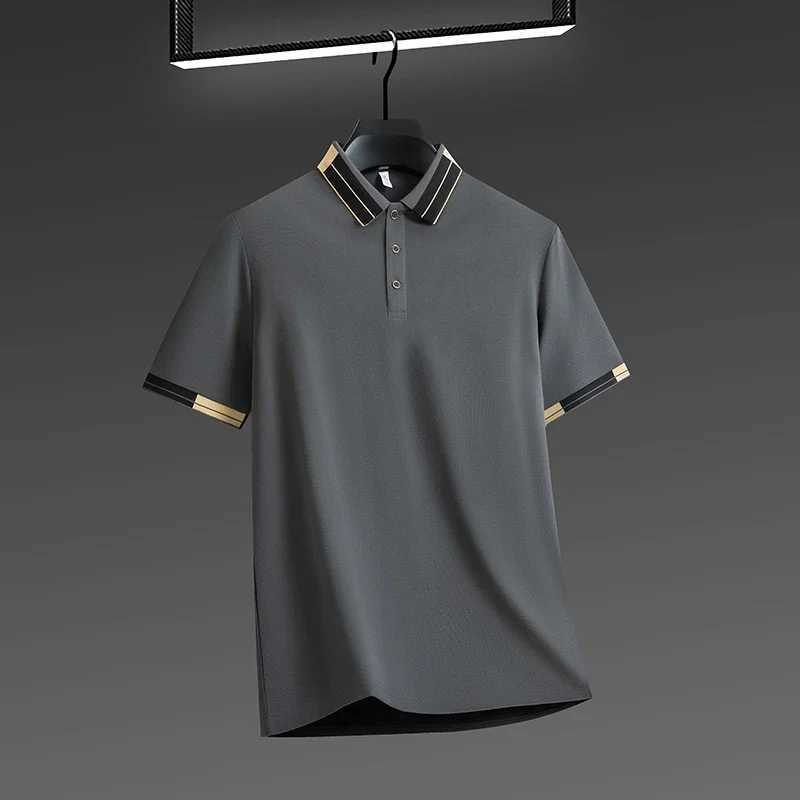 2025 New Mens Business Casual Short Sleeve Shirt Solid Color Polo Shirt Fashionable Breathable Comfortable Versatile Top Y250708 Y250708