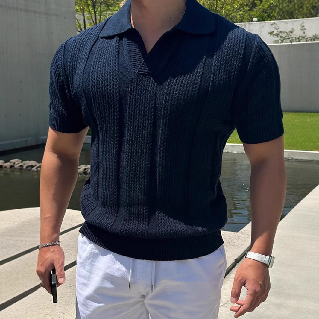 White Hollow Knit Polo Shirt Designer Short Sleeves For Men Summer Trendy Business Commuting Breathable Versatile Loose Half Sleeve T-shirt Top