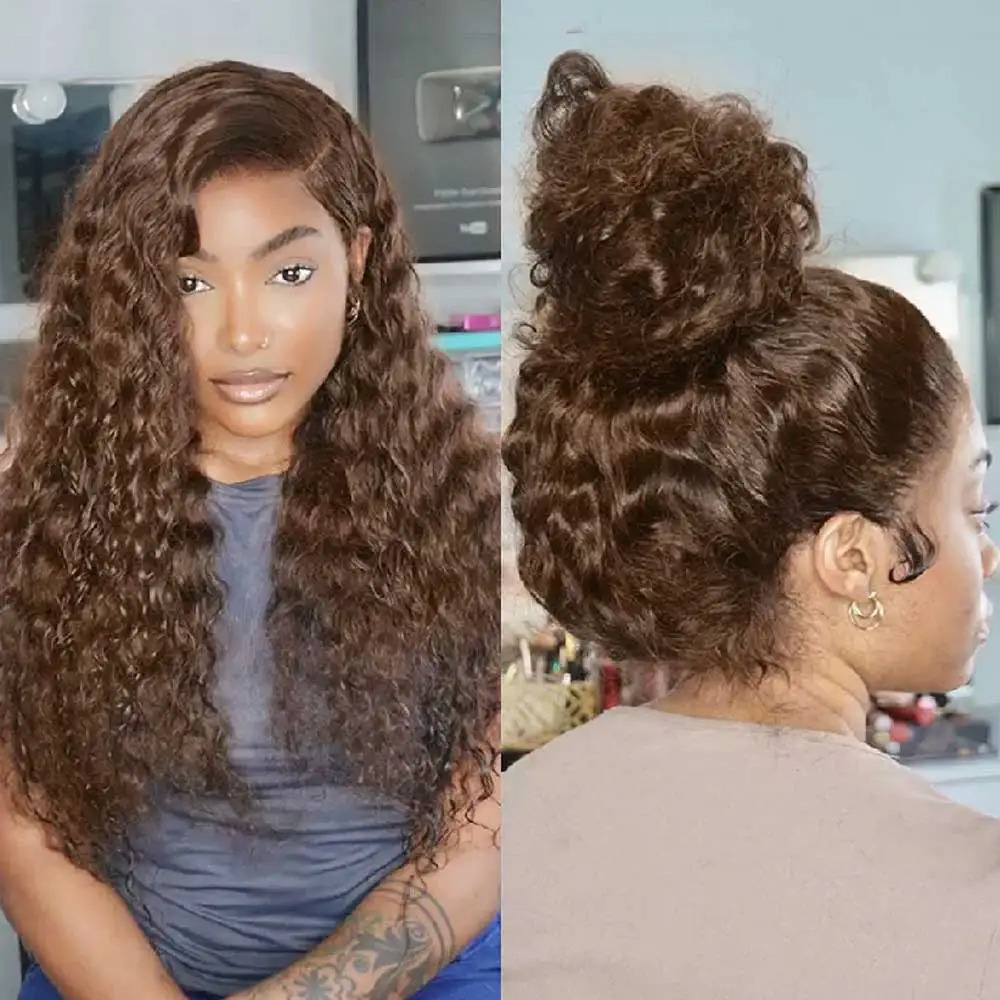 Chocolate Brown Curly Wave Lace Front Wig 360 Lace Closure Wig 13x4 Hd Wear And Go Glueless Lace Frontal Wigs For Women Synthetic Wig