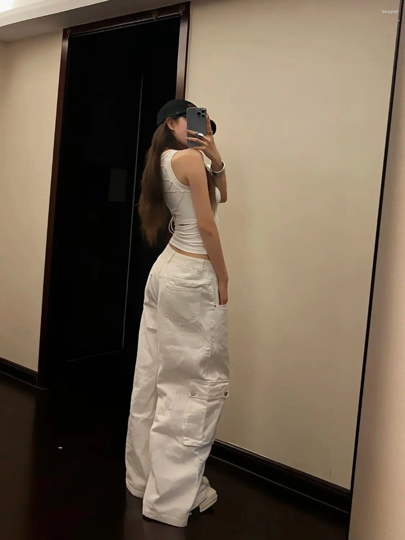 Womens Pants Multi-pocket White Cargo Jeans For Summer Low Waist Loose Wide Leg Versatile Casual Trousers Y2k Sweatpants Baggy Z260313