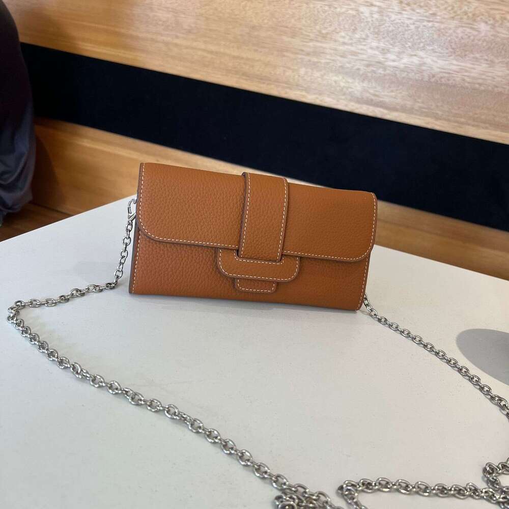 Top Layer Cowhide Wallet for Women Genuine Leather Crossbody Chain Shoulder Large Capacity Multi-Card Slot Clutch Phone Bag