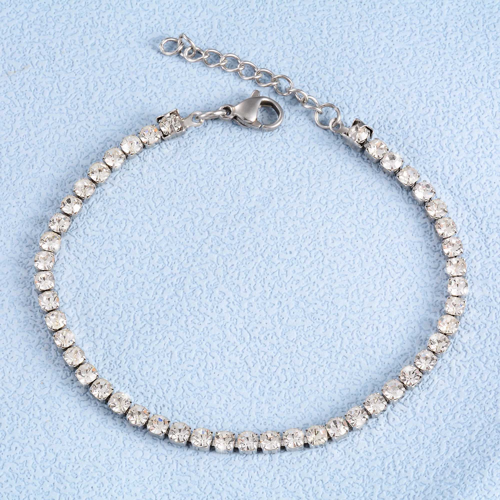 100% Authentic Stainless Steel Cubic Zirconia Tennis Chain Bracelet for Women Ladies Crystal Bangle Minimalism Jewelry Accessories XJ250707