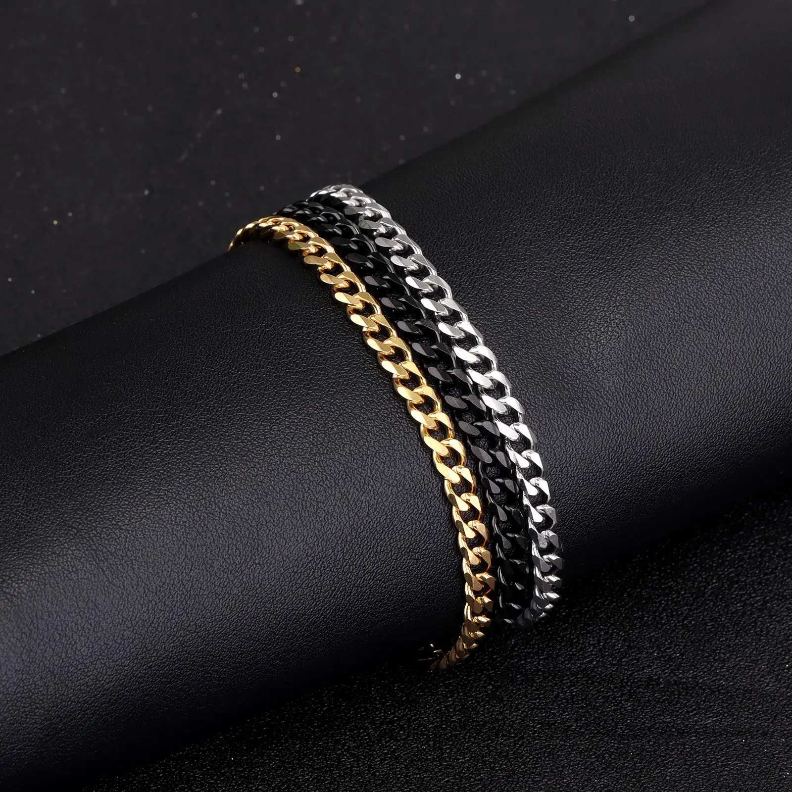 New 7mm Colorful Stainless Steel Cuban Chain Handmade Bracelet For Men Women Punk Goth Charm Hand Chain Bracelets Jewelry Gift XJ250707