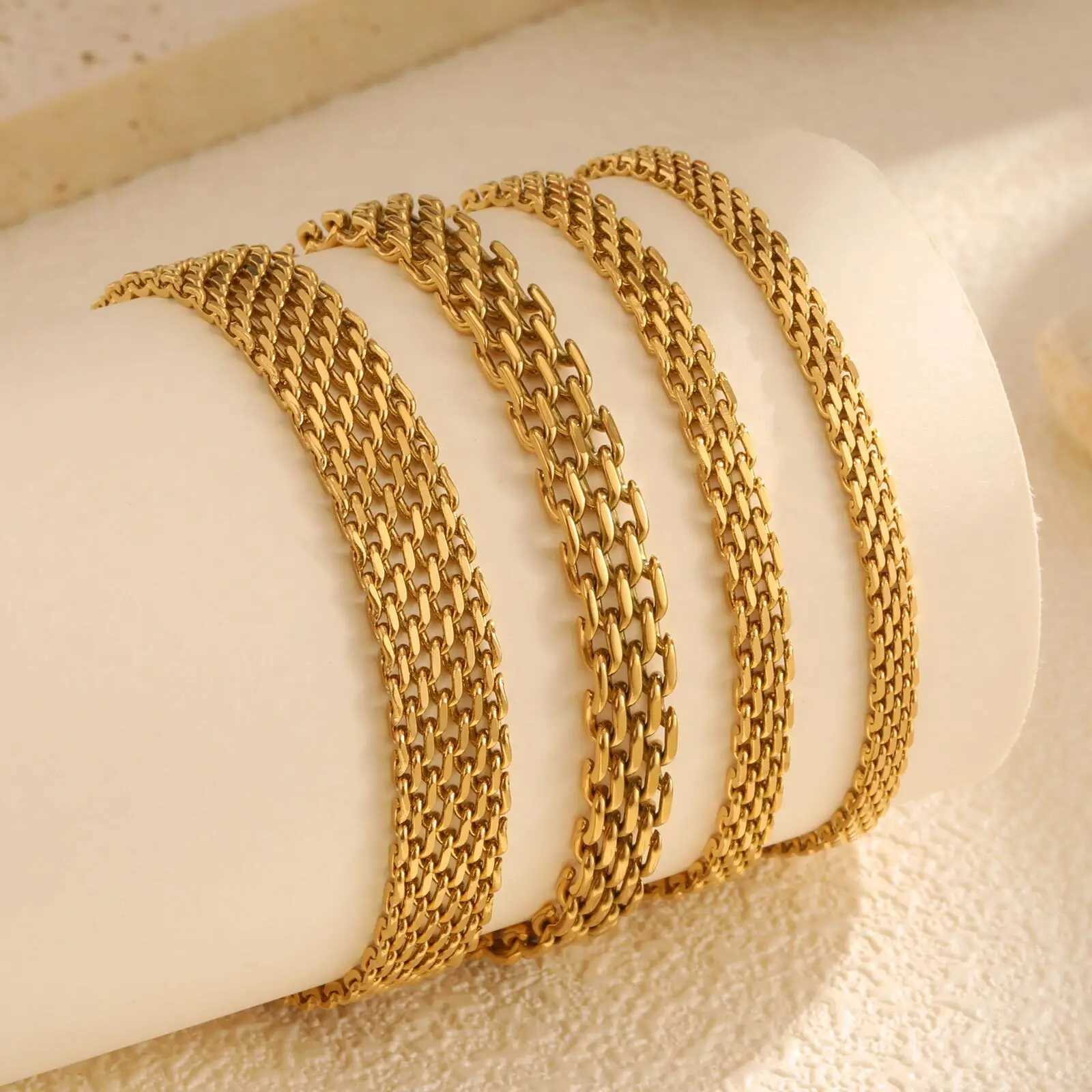 50pcs Vnox Strap Bracelet For Women Gold Plated Stainless Steel 3mm/4mm/8mm Link Chain Bracelets Trendy Jewelry Gift to Mom Free Cards XJ250707