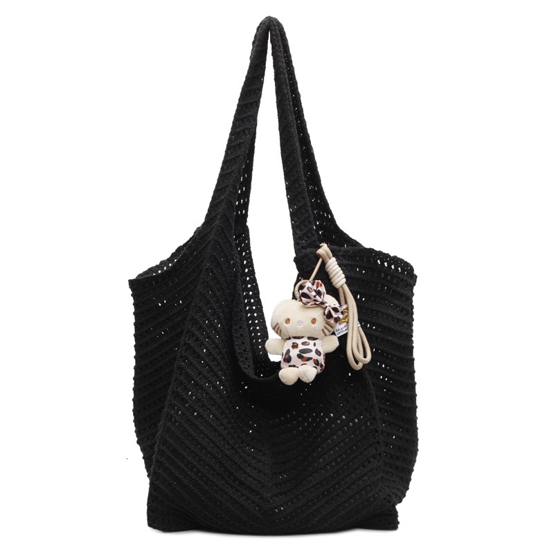 Free shipping designer Cotton Thread Woven Bag for Women 2025 New Knitted Hollow Shoulder Bag Tote Bag Lazy Style Beach Vacation Beach Bag