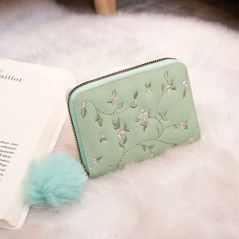 flower Embroidered Wen Short Wallet Zipper Chinese Style Purse Ladies Small Cluh Card Holder Pu Leather Fem Coin Purse Y250707