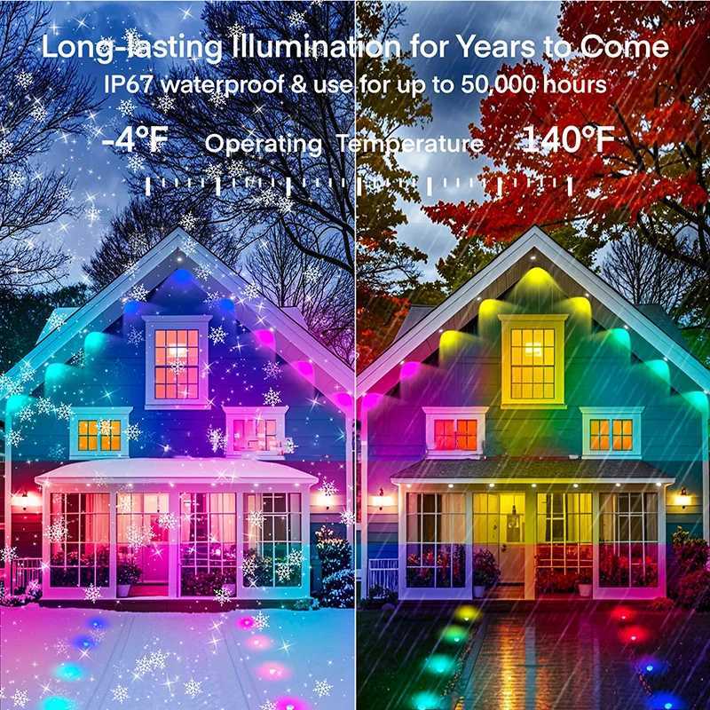RGB Eaves LED Lights 45M 15M 30M 60M 90M Smart Bluetooth APP Permanent Outdoor Waterproof IP68 LED String Party Wedding Light W250701