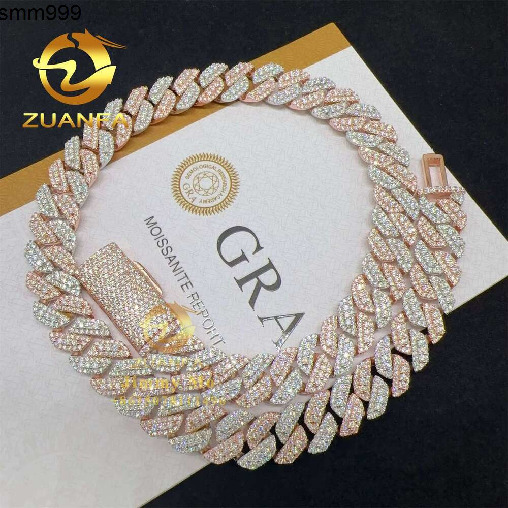 Pass Tester Solid Sier 13Mm Two Tone Color Iced Out Hip Hop Flawless Moissanite Dia Cuban Link Chain