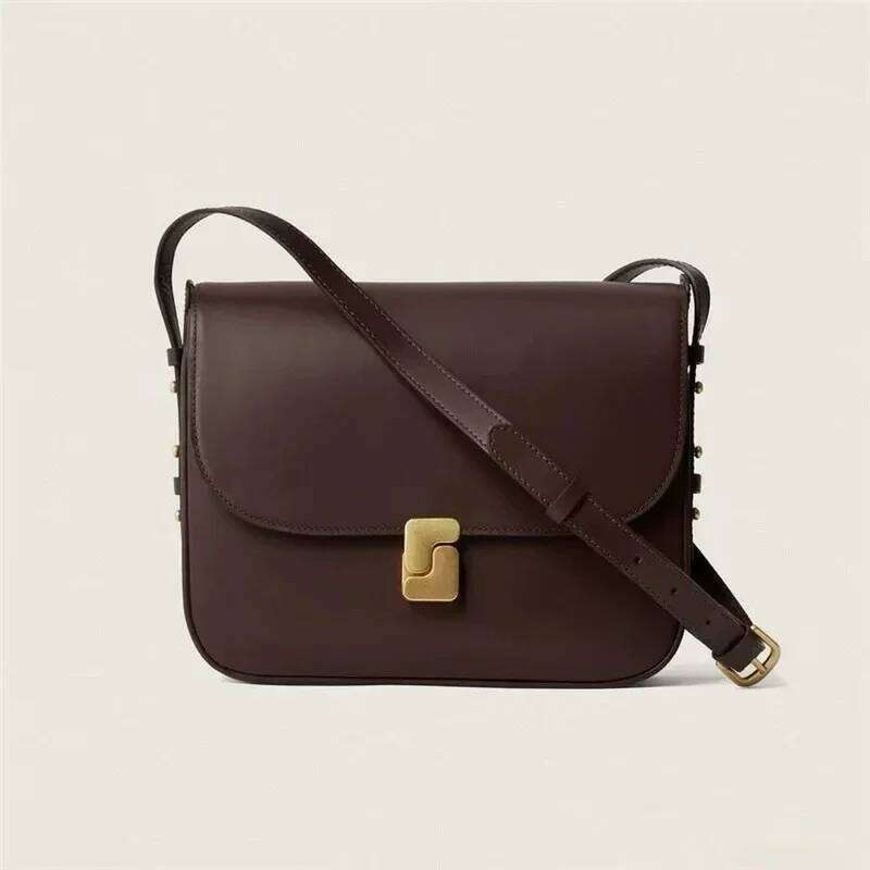 French Niche New Genuine Leather Tofu Women's Single Shoulder Crossbody Small Square Commuting Bag Women
