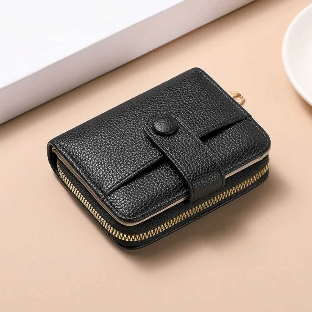 Fi Elegant Wen Short Wallet Lychee Pattern Pu Leather Business Purse Solid Color Zipper Bank/ID/ Holder Wan Y250707