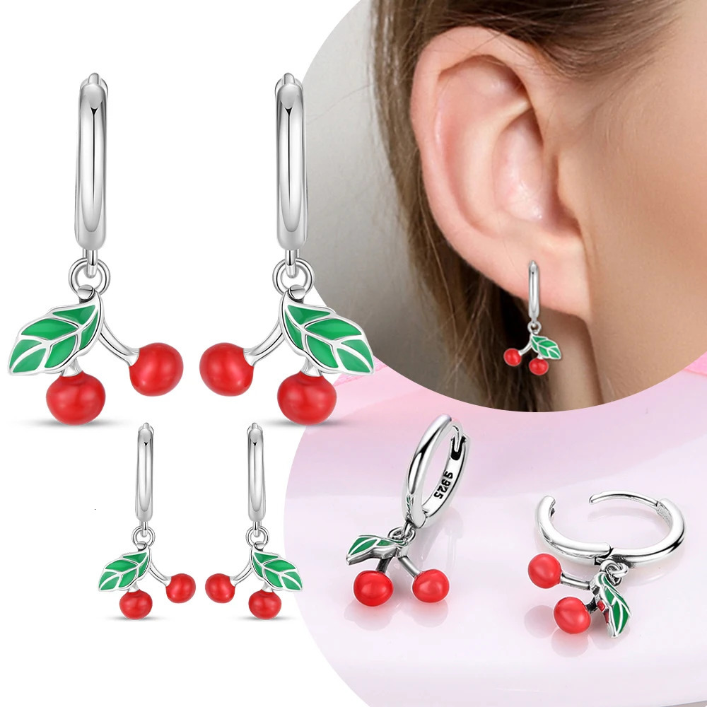Original 925 Sterling Silver Red Fruit Cherry Earrings Jewelry Ladies Earrings Accessories Friend Party Gift 250701