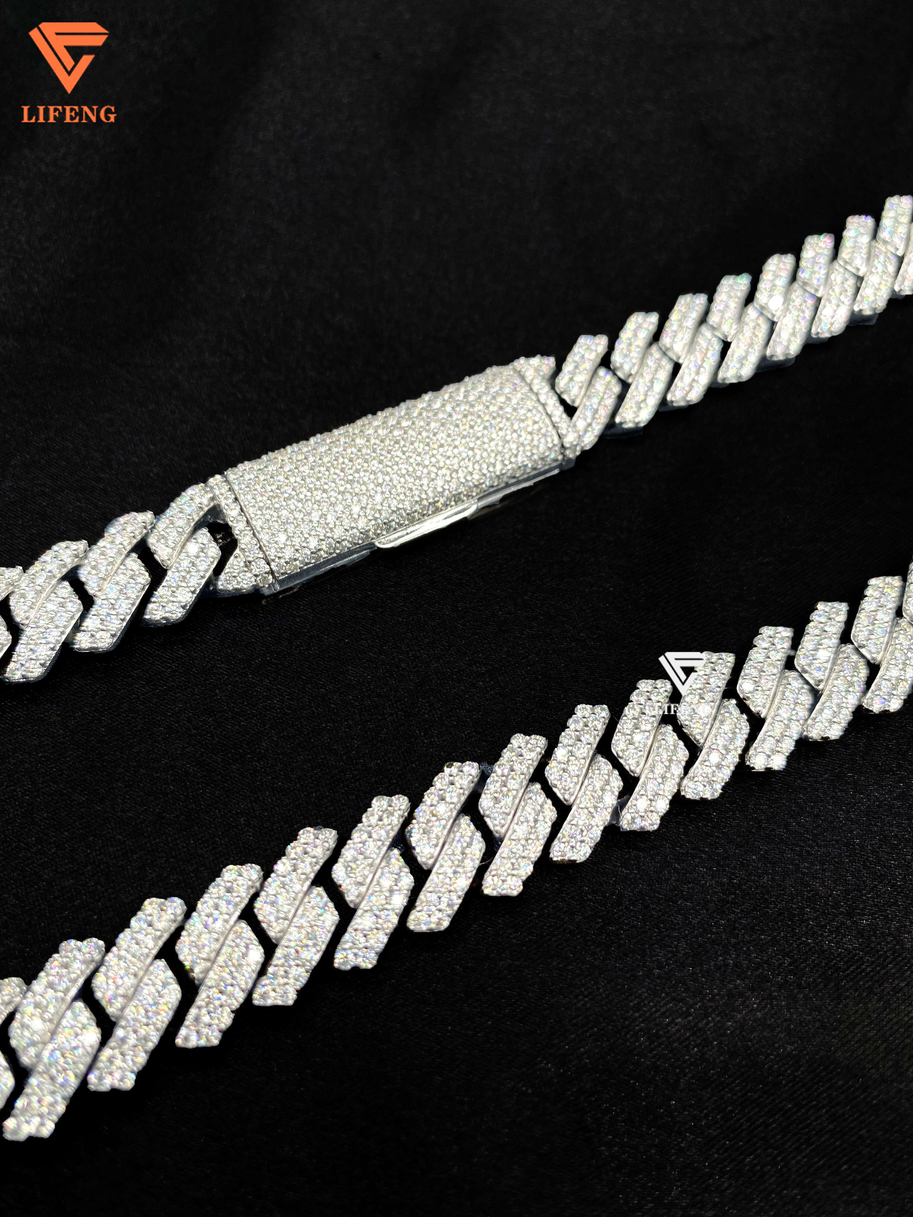 Iced 14mm 2-Row White Gold Plated Hip Hop Style Solid 925 Silver Rapper Cuban Link Chain Necklace Moissanite Diamond Necklace