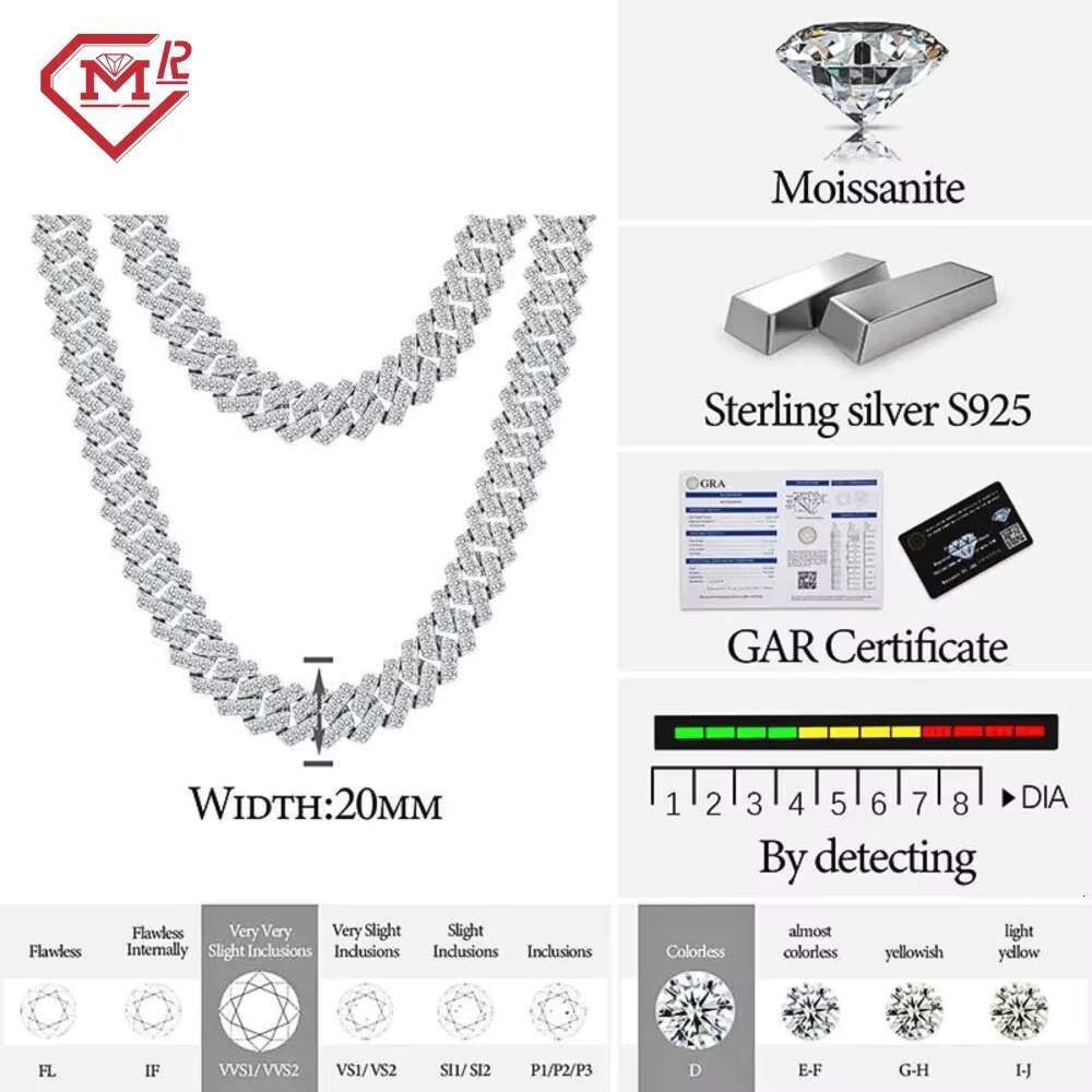 16MM Pass Diamond Tester One Rows Cuban Chain Necklace 925 Luxury Iced Out Moissanite Cuban Link Chain