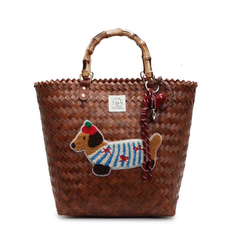 Free shipping designer Handwoven Bag for Women 2025 New Trend Dachshund Handbag Basket Bag Women Beach Vacation Tote Bag