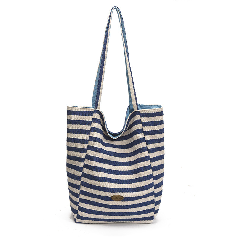 Free shipping designer Striped Canvas Bag for Women Large Capacity 2025 New Summer Versatile College Student Class Bag Simple Casual Tote Bag