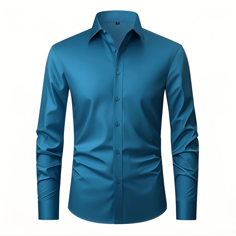 Mens Formal Shirts Long Sleeve Solid Color Anti-Wrinkle Stretch Fashion Business Free Slim Fit Office Social White Shirt 250704