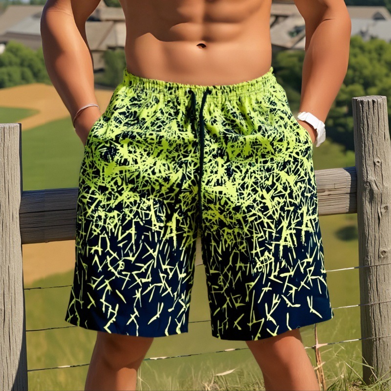 Designer Coconut Tree Beach Sh Men's Fast Drying Five Point Shins Style European And American Neutral Printed Swimming Sh Thin Medium Long Sh Wat