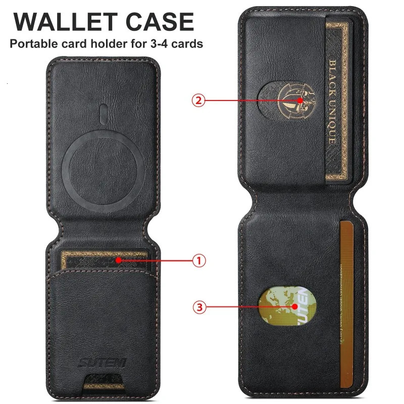 y Leather Cellphone Magnetic Card Holder For IPhone 14 11 12 13 15 Pro Max 15Plus Phone Bank ID Card Wallet Case 250701