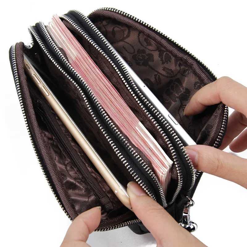 2023 LG Genuine Leather Wallet 3-Layer Zipper Purse Bag Large Capacity Wristlet Clutch Wallets Phe Bag Mey Purses Y250707
