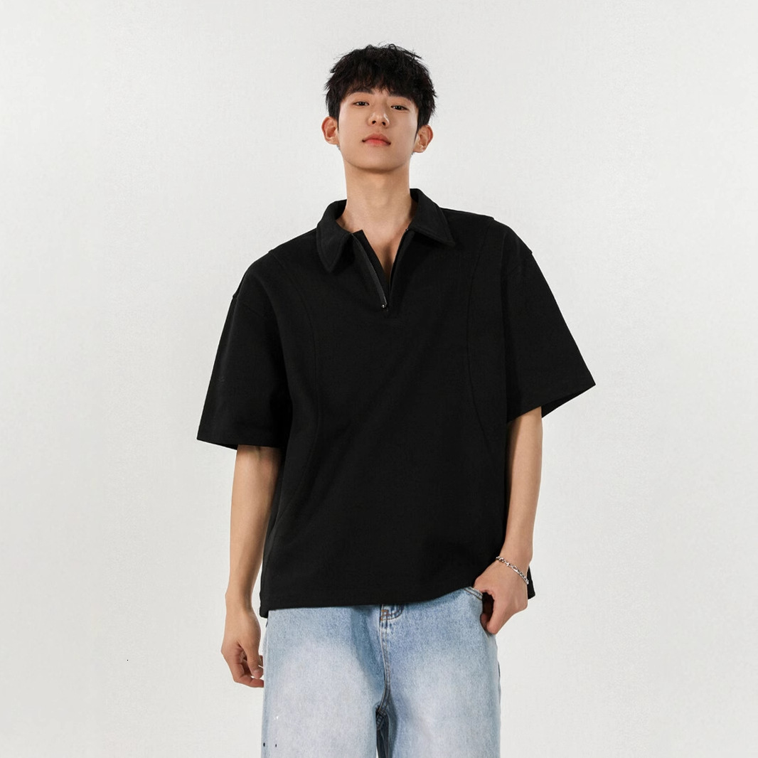 Heavyweight Designer Short Sleeves Deconstructed Half-zip Polo Short Sleeve T-shirt For Men And Women Summer Trendy Brand Youth High-end Cool Five-qua