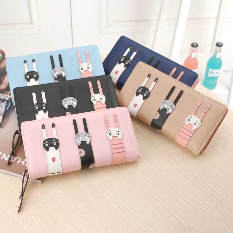 Funny Kitten Design Wen Lg Wallet PU Leather Cute Carto s Girls Zipper Purse Ladies ID Bank Card Holder Cluh Bag Y250707