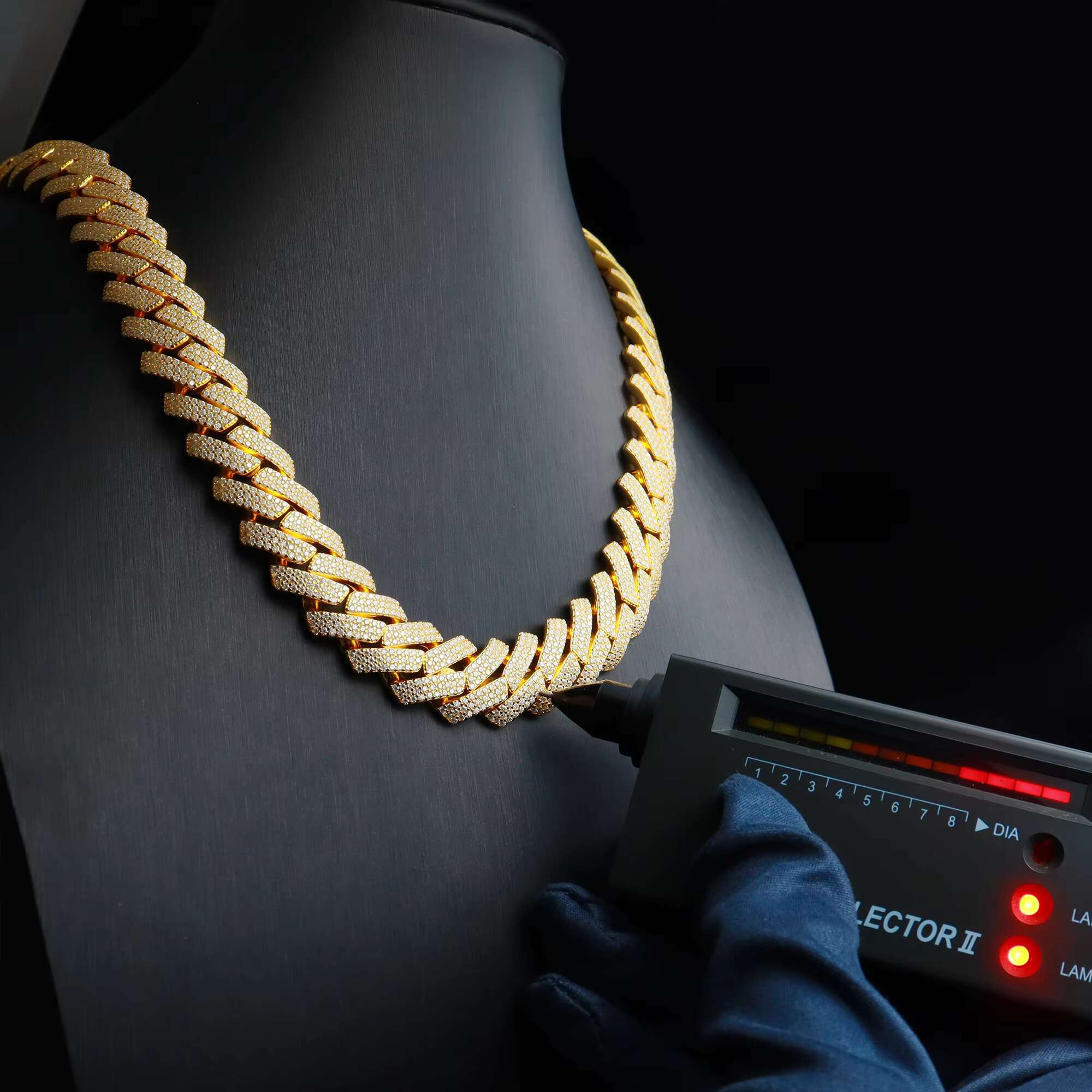 Trend Hiphop Jewelry Custom Luxury Length 15mm Gold Plated 3 Row Round VVS D1 Moissanite Diamond Cuban Link Chain Necklace