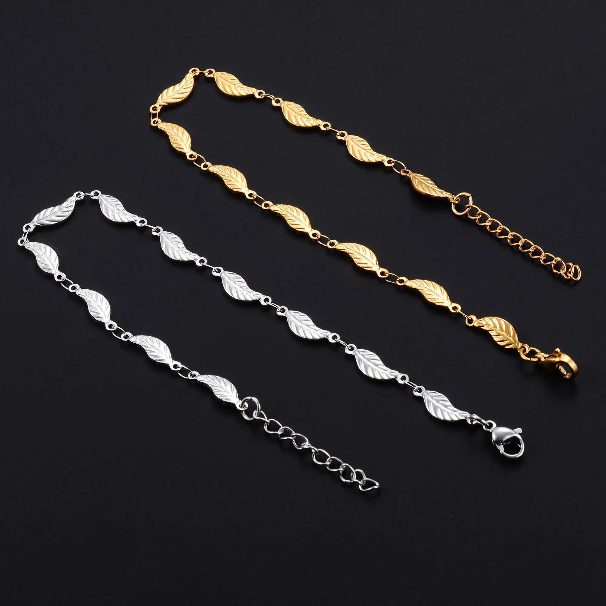 4.8mm Unique Stainless Steel Leaf Bracelet Chain for Women Fashion Metal Jewelry Bangle Wristband Anklets Foot Ankle Hand Chain XJ250707
