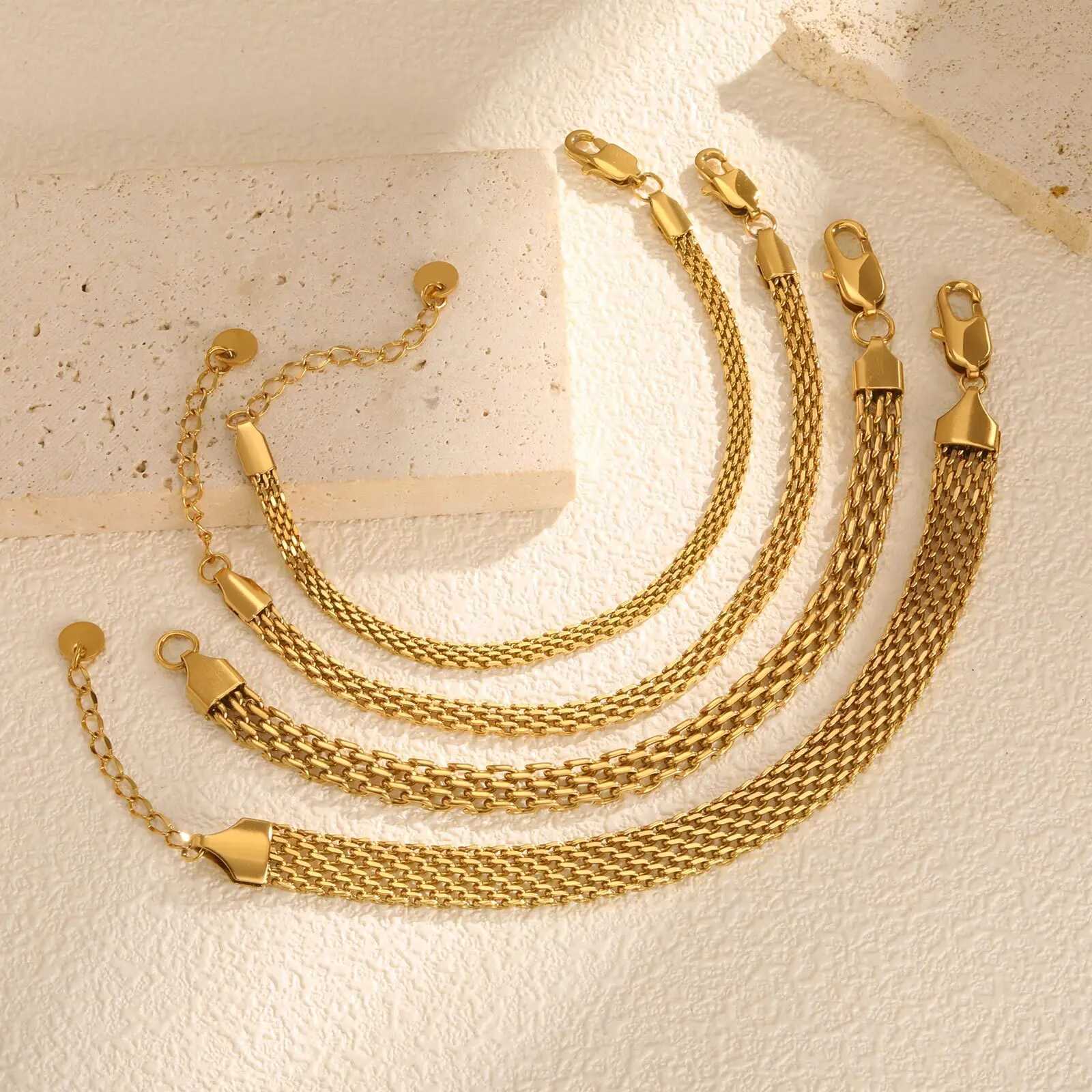 50pcs Vnox Strap Bracelet For Women Gold Plated Stainless Steel 3mm/4mm/8mm Link Chain Bracelets Trendy Jewelry Gift to Mom Free Cards XJ250707