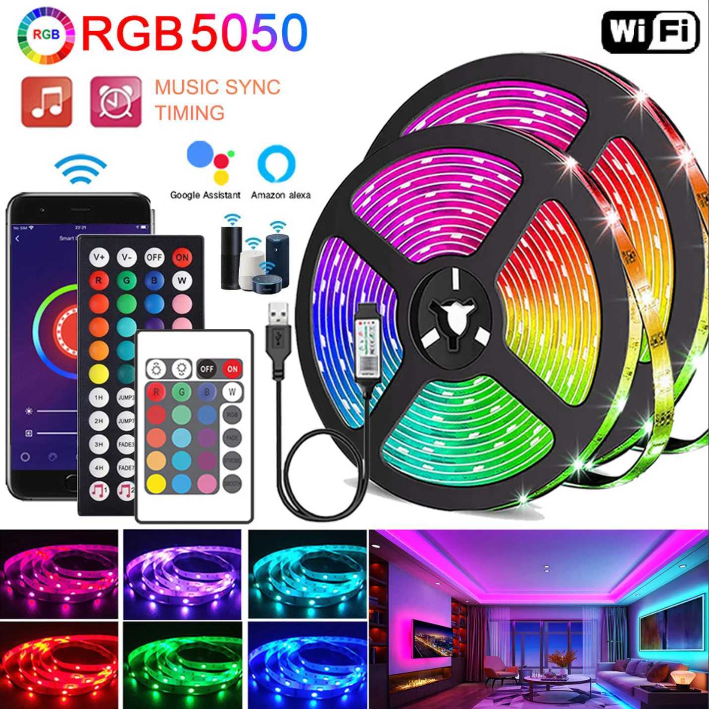 30M/20M LED Strip Lights Music Sync Color Changing RGB with Remote App Control LED Lights for Room Home Kitchen Decor Party W250701