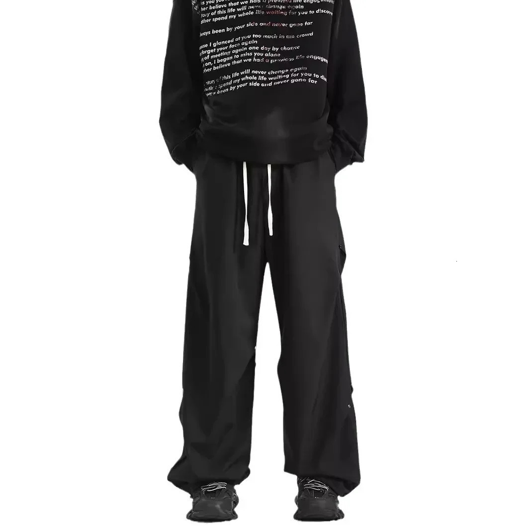 Trendy Black Cropped Studded Mens Pants Loose Fit Sensible Straight Leg Cargo Casual Trousers High Quality Durable Material y250704