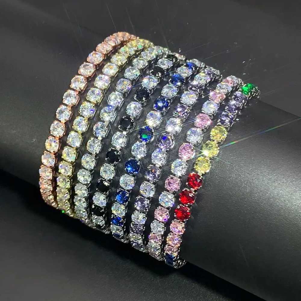 Colorful Zircon Tennis Bracelet Bangle for Women Luxury Silver Color 4mm Rainbow Crystal Hand Chain Jewelry Friend Gifts H229 XJ250707