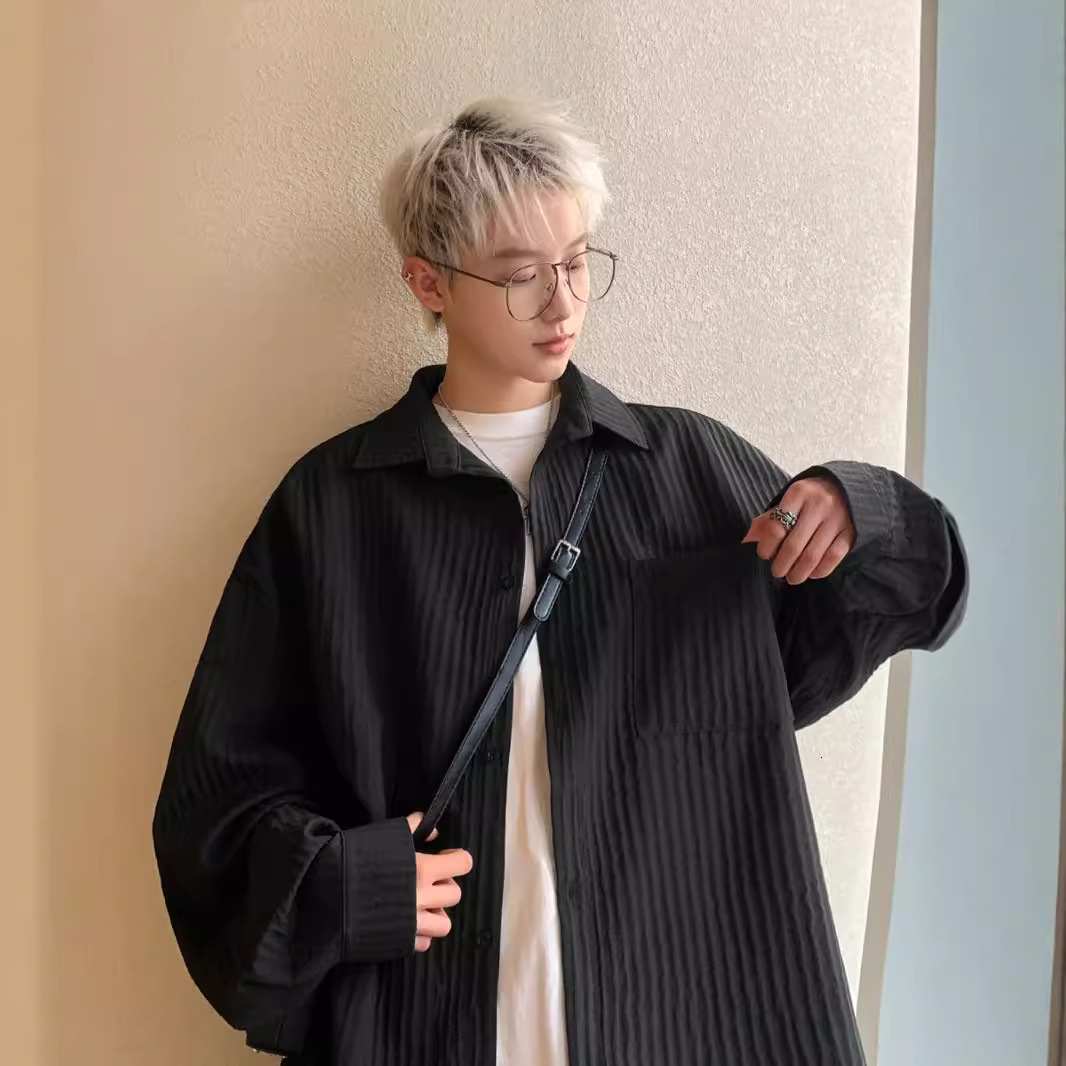 Vertical Striped Spring Shirt Men Long Sleeve 2025 New Designer Short Sleeves Vintage Casual Retro Trendy Loose Shirt Jacket